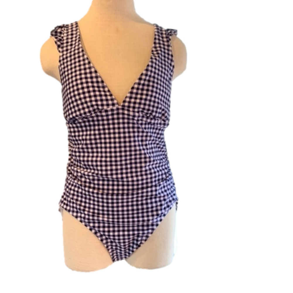 Kona Sol XL blue and white plaid one piece swimsuit